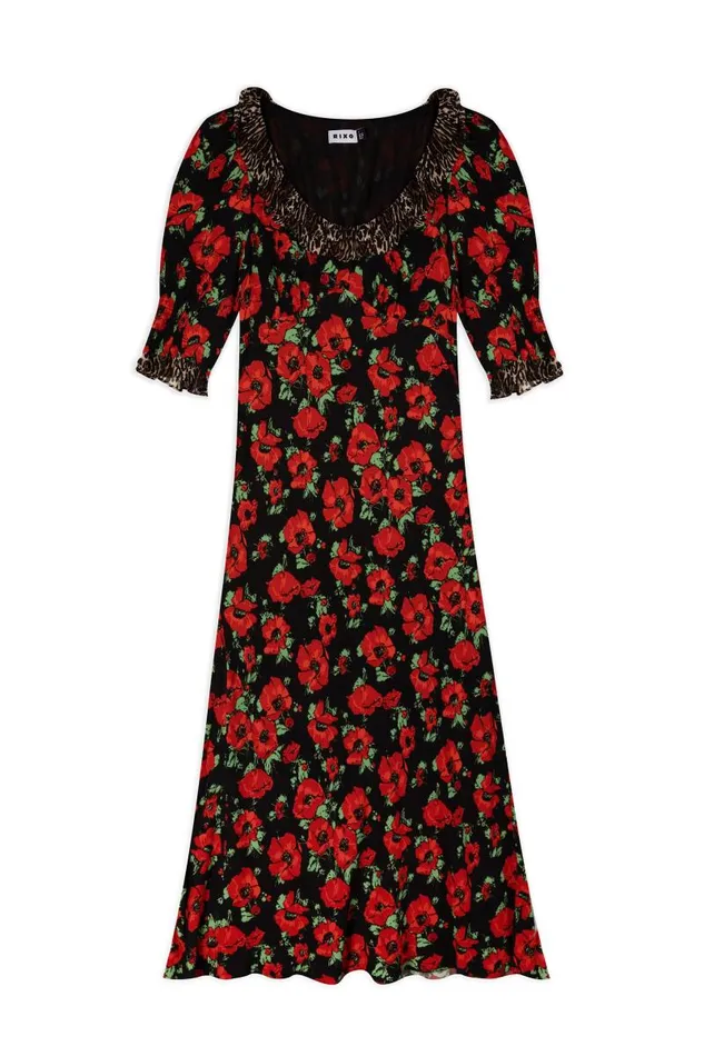 Women Dresses RIXO Juliette Poppy Leopard Mix