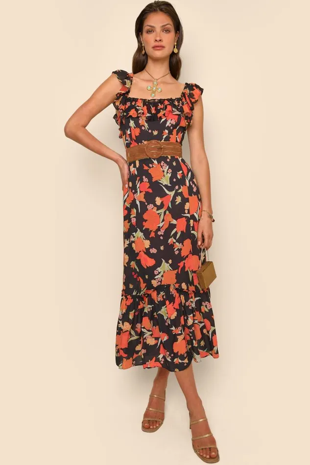 Women Dresses RIXO June Havana Floral Black