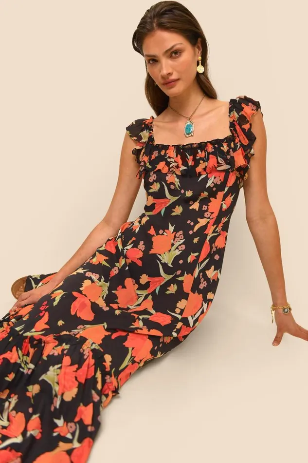 Women Dresses RIXO June Havana Floral Black Women Dresses RIXO June Havana Floral Black