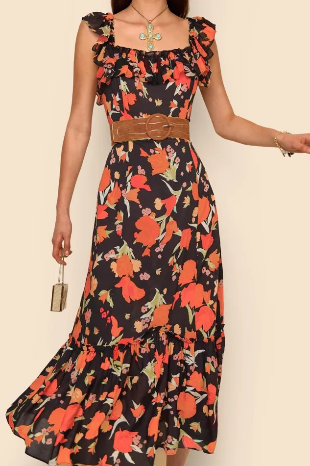 Women Dresses RIXO June Havana Floral Black Women Dresses RIXO June Havana Floral Black