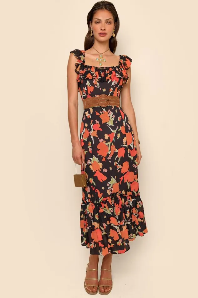Women Dresses RIXO June Havana Floral Black Women Dresses RIXO June Havana Floral Black