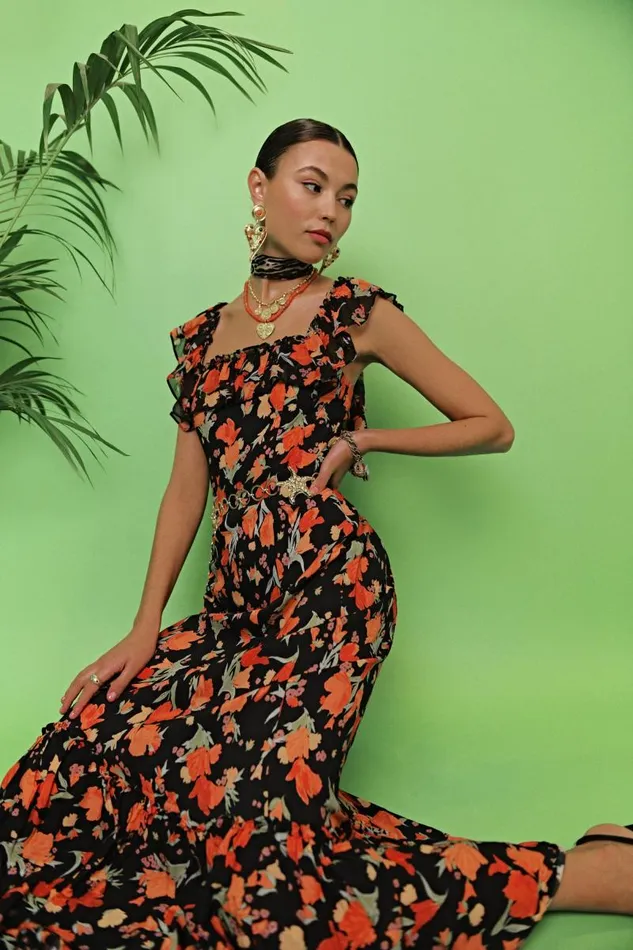 Women Dresses RIXO June Havana Floral Black Women Dresses RIXO June Havana Floral Black