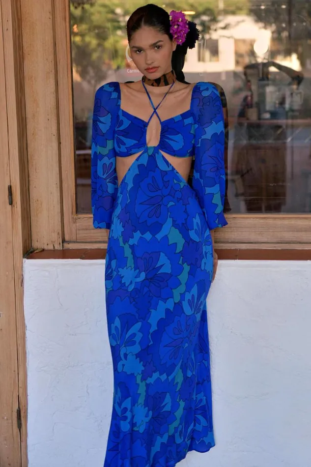 Women Dresses RIXO Kamilla Looking Glass Blue