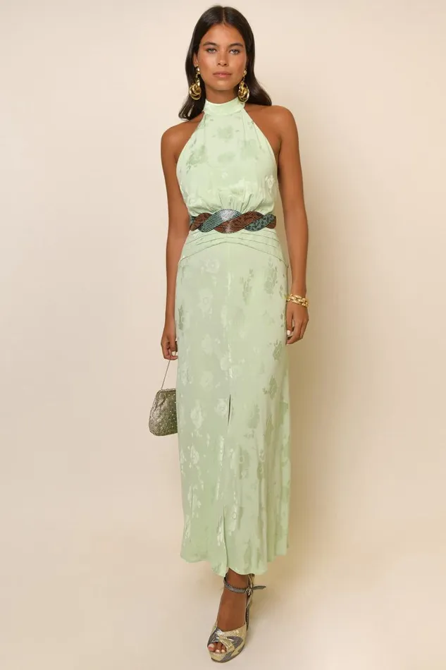 Women Dresses RIXO Kendra Pistachio Poppy Jacquard