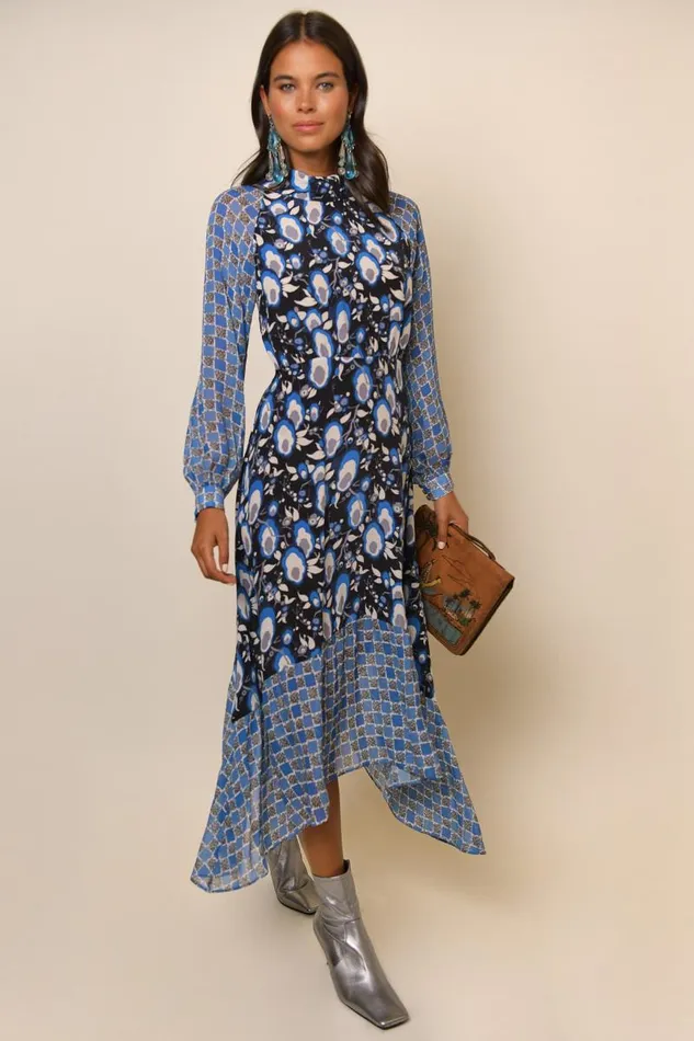 Women Dresses RIXO Kerrie Blue Starlet Floral Mix