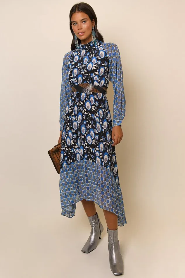 Women Dresses RIXO Kerrie Blue Starlet Floral Mix Women Dresses RIXO Kerrie Blue Starlet Floral Mix