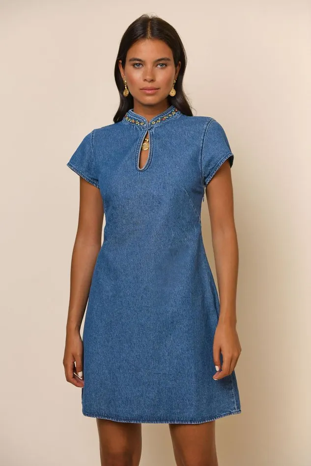Women Dresses RIXO Lolita Denim Embroidery