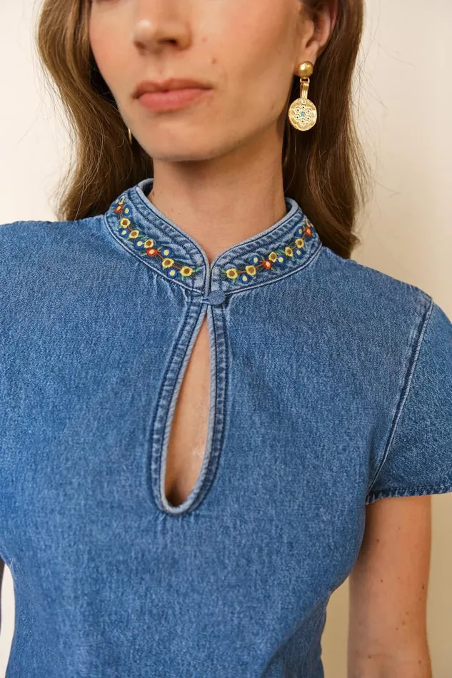 Women Dresses RIXO Lolita Denim Embroidery Women Dresses RIXO Lolita Denim Embroidery
