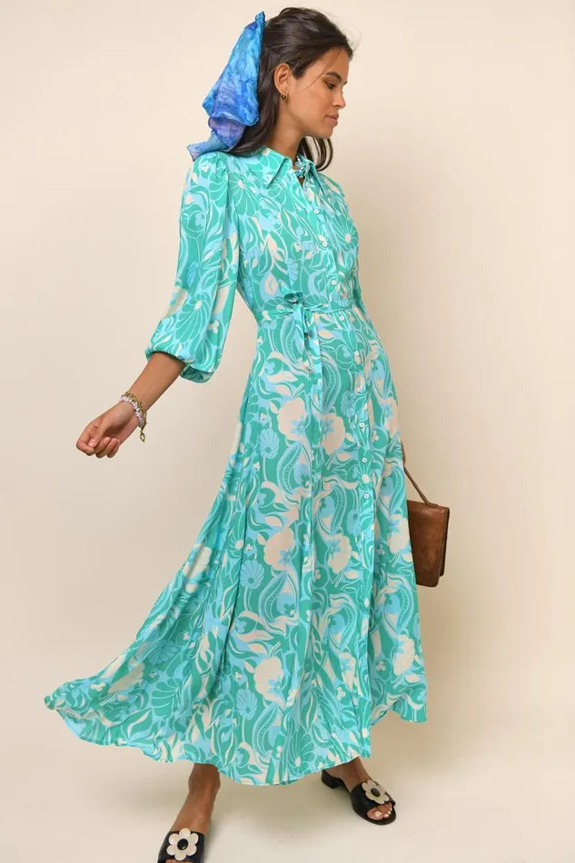 Women Dresses RIXO Maddison Green Abstract Shells