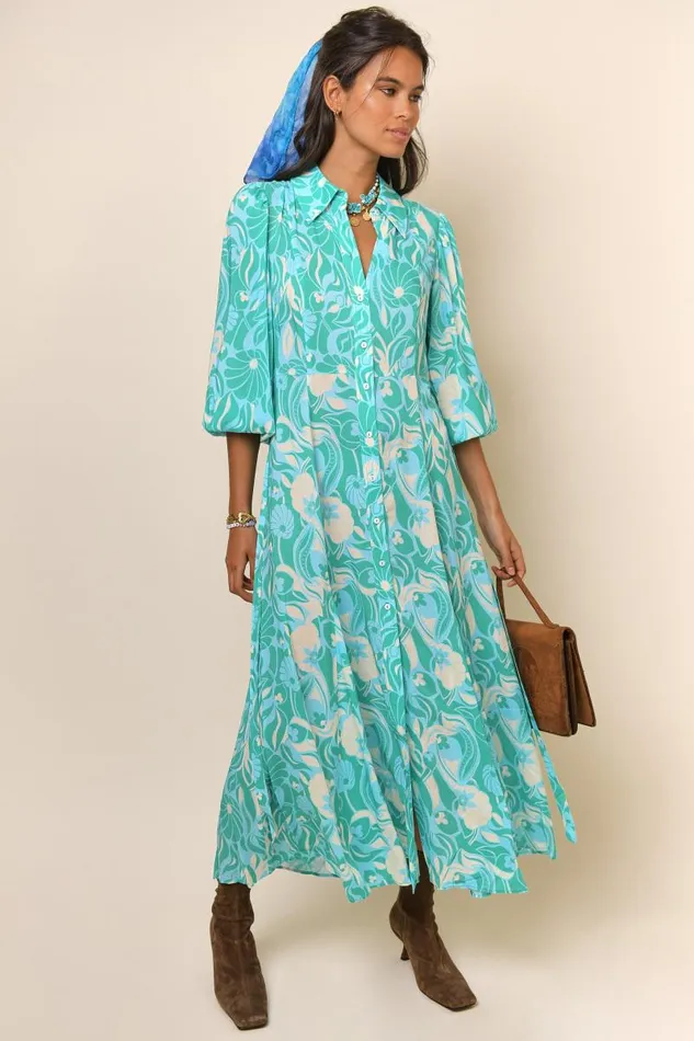 Women Dresses RIXO Maddison Green Abstract Shells Women Dresses RIXO Maddison Green Abstract Shells