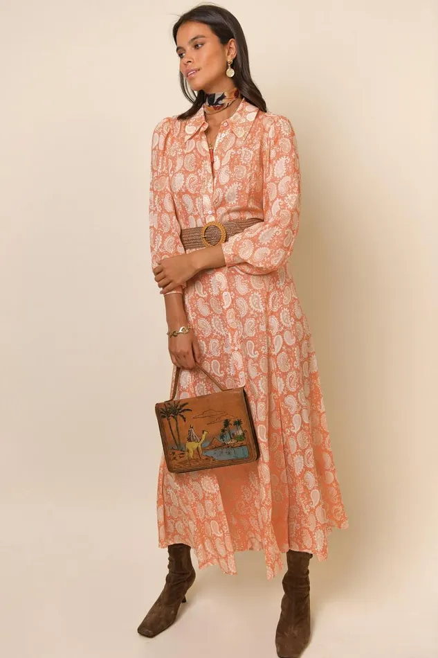 Women Dresses RIXO Maddison Peach Paisley Stamp Women Dresses RIXO Maddison Peach Paisley Stamp