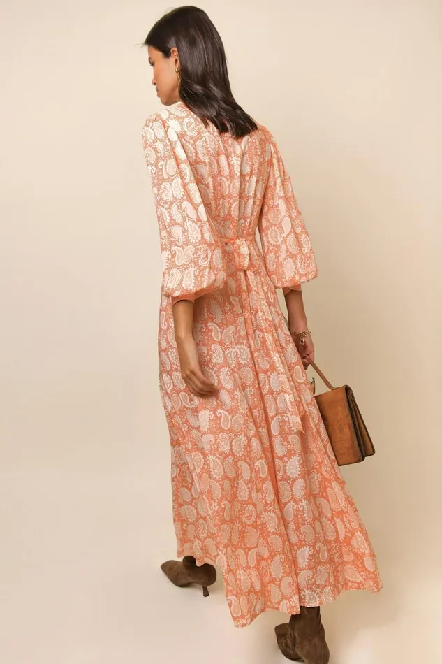 Women Dresses RIXO Maddison Peach Paisley Stamp Women Dresses RIXO Maddison Peach Paisley Stamp