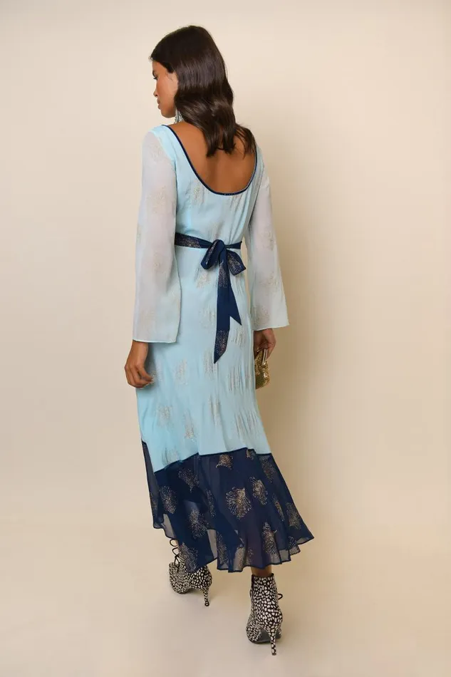 Women Dresses RIXO Mathilde Blue Glitter Feather Mix Women Dresses RIXO Mathilde Blue Glitter Feather Mix