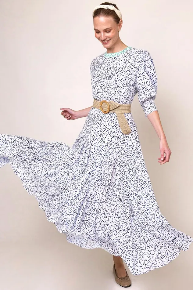 Women Dresses RIXO Meg Squiggle Navy Mix