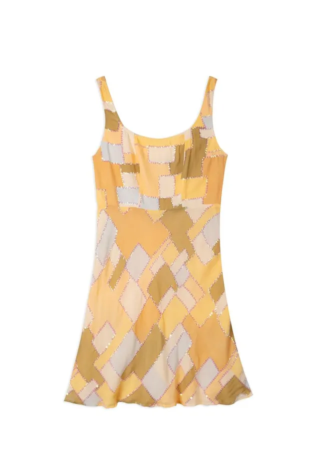 Women Dresses RIXO Ronan Sepia Patchwork Embellished Women Dresses RIXO Ronan Sepia Patchwork Embellished