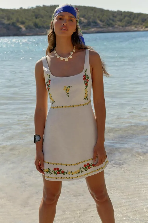 Women Dresses RIXO Ronan Summer Embroidery Cream Women Dresses RIXO Ronan Summer Embroidery Cream