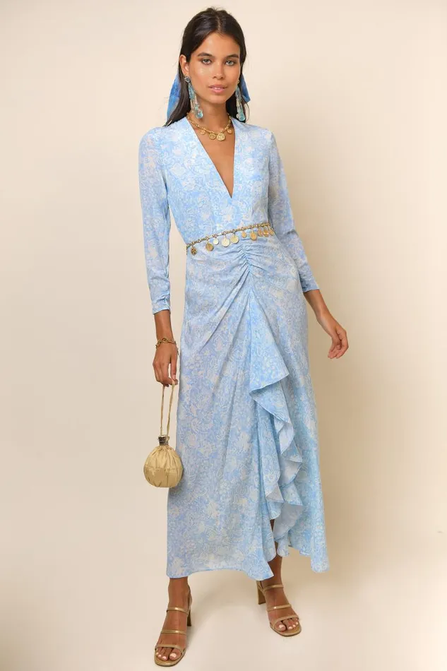 Women Dresses RIXO Rose Dusk Blue Paisley