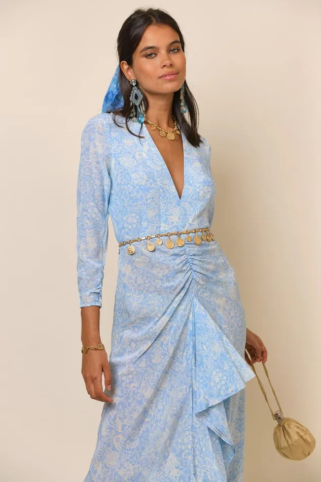 Women Dresses RIXO Rose Dusk Blue Paisley Women Dresses RIXO Rose Dusk Blue Paisley