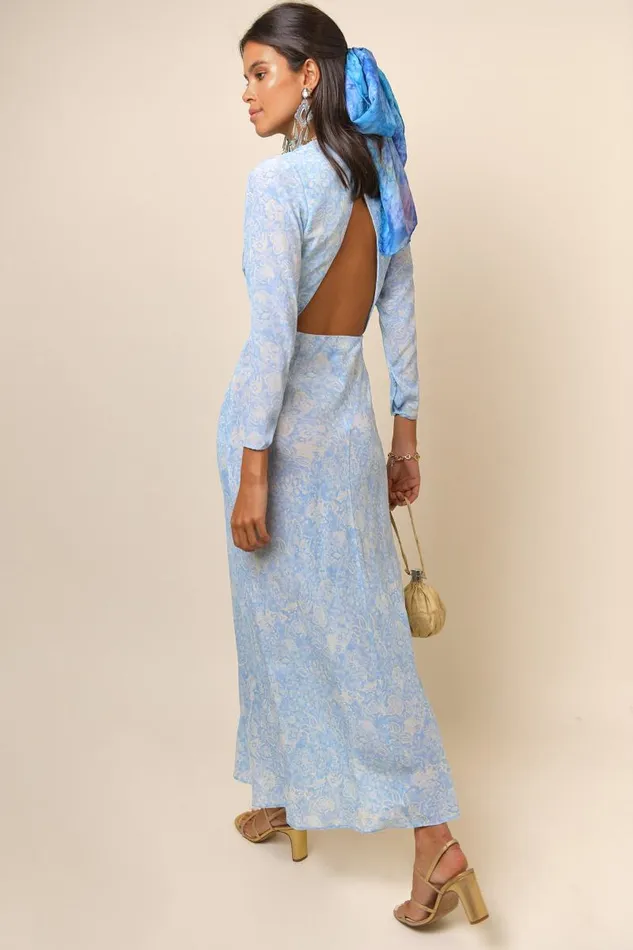 Women Dresses RIXO Rose Dusk Blue Paisley Women Dresses RIXO Rose Dusk Blue Paisley