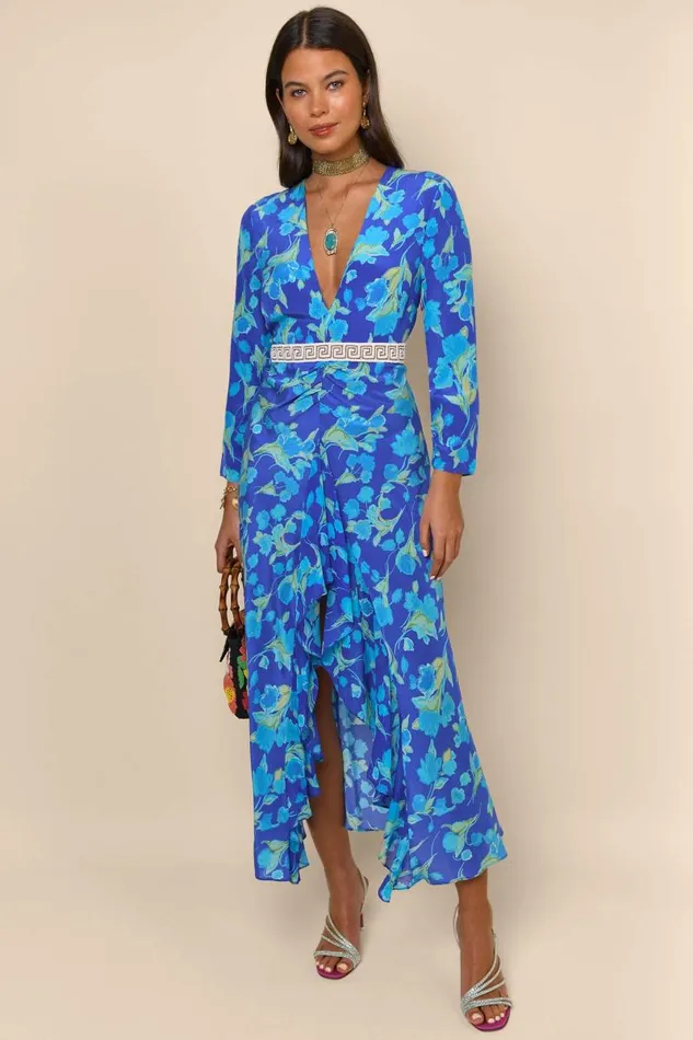 Women Dresses RIXO Rose Fontainhas Floral Cobalt