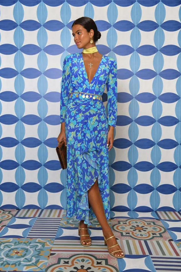 Women Dresses RIXO Rose Fontainhas Floral Cobalt Women Dresses RIXO Rose Fontainhas Floral Cobalt