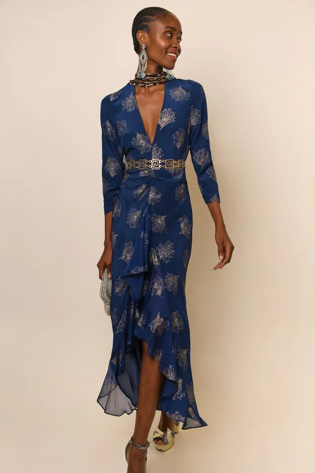 Women Dresses RIXO Rose Midnight Glitter Feather