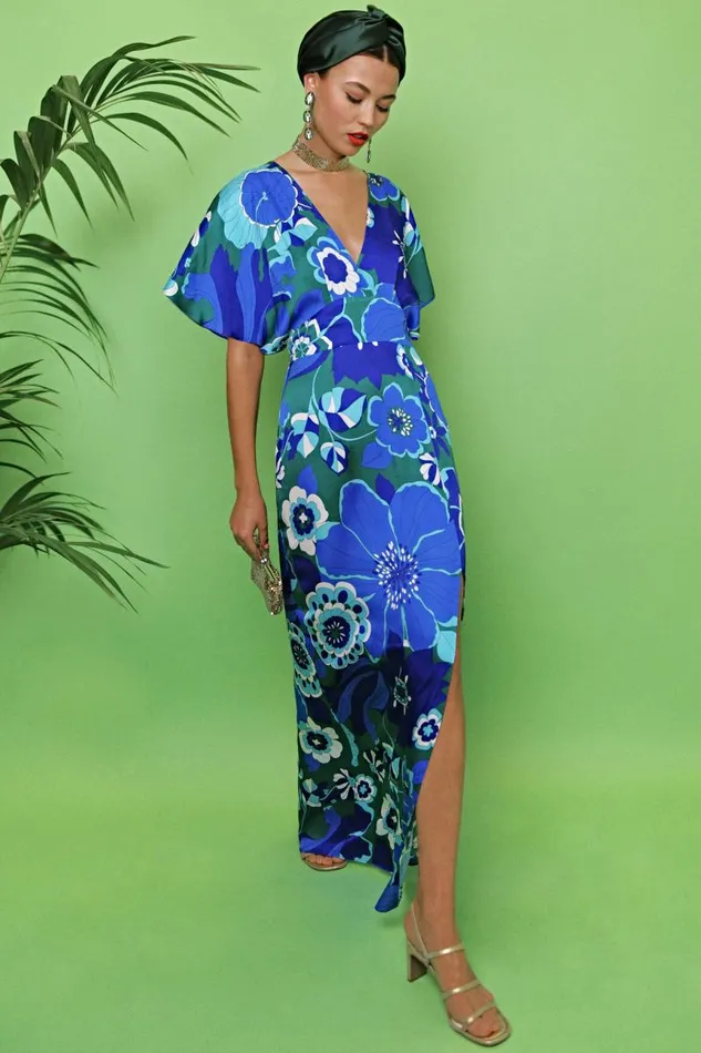 Women Dresses RIXO Sadie Retro Floral Blue