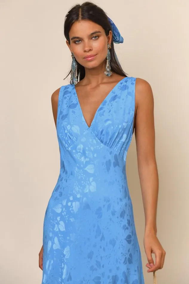 Women Dresses RIXO Sandrine Blue Leaf Jacquard Women Dresses RIXO Sandrine Blue Leaf Jacquard