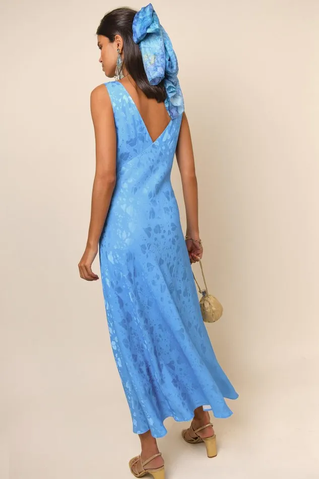 Women Dresses RIXO Sandrine Blue Leaf Jacquard Women Dresses RIXO Sandrine Blue Leaf Jacquard