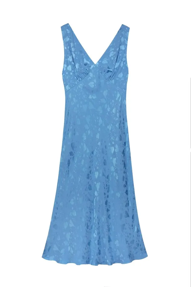 Women Dresses RIXO Sandrine Blue Leaf Jacquard Women Dresses RIXO Sandrine Blue Leaf Jacquard