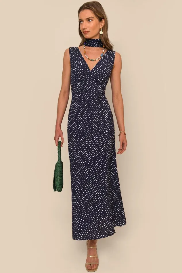 Women Dresses RIXO Sandrine Mini Navy Polka Dot