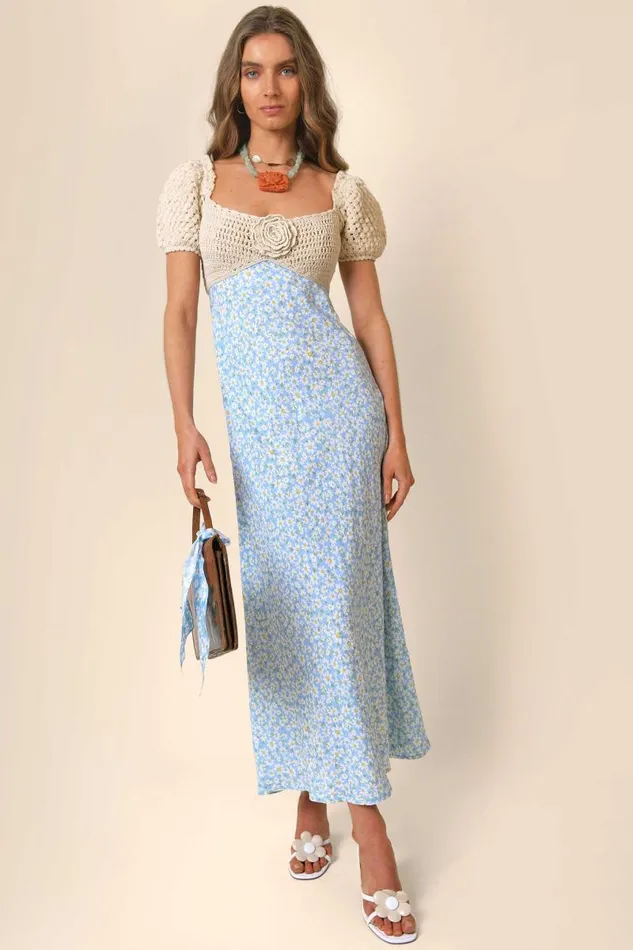 Women Dresses RIXO Sardinia Blue Daisy Chain
