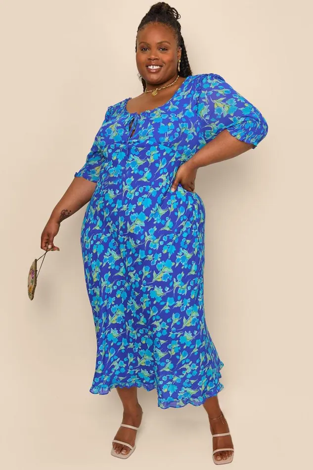 Women Dresses RIXO Sathya Fontainhas Floral Cobalt