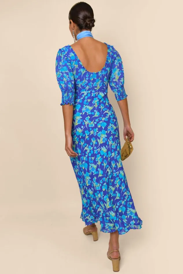 Women Dresses RIXO Sathya Fontainhas Floral Cobalt