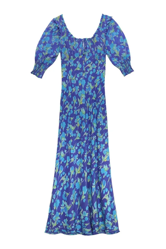 Women Dresses RIXO Sathya Fontainhas Floral Cobalt