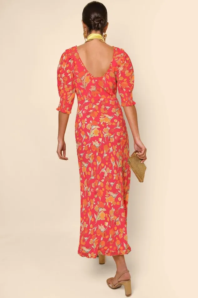 Women Dresses RIXO Sathya Fontainhas Floral Coral