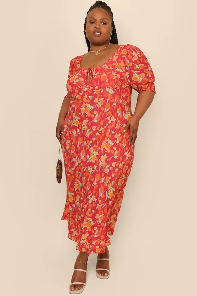 Women Dresses RIXO Sathya Fontainhas Floral Coral