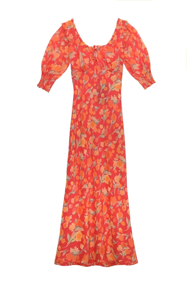 Women Dresses RIXO Sathya Fontainhas Floral Coral