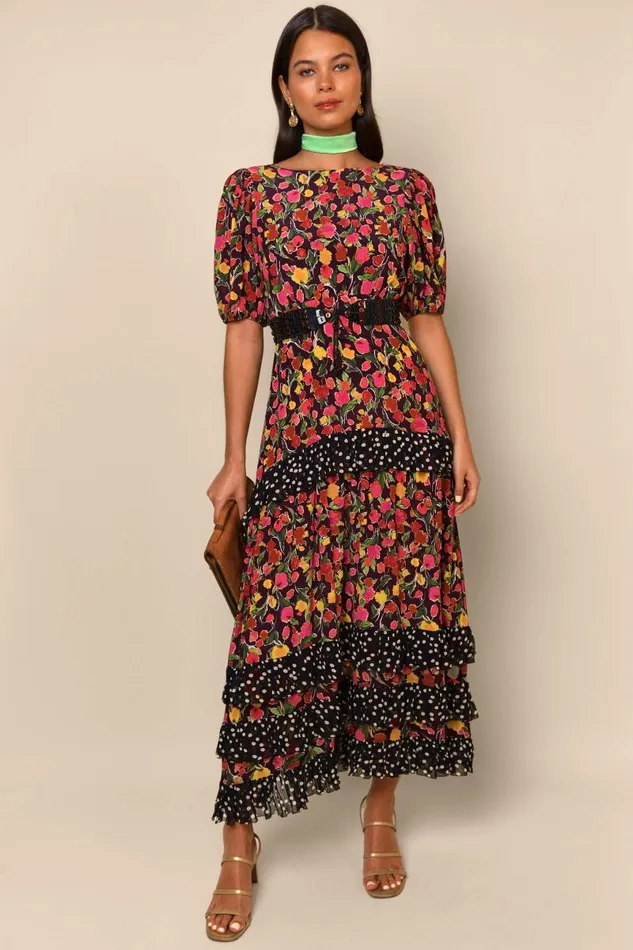 Women Dresses RIXO Shireen Fontainhas Floral Maroon Mix Women Dresses RIXO Shireen Fontainhas Floral Maroon Mix
