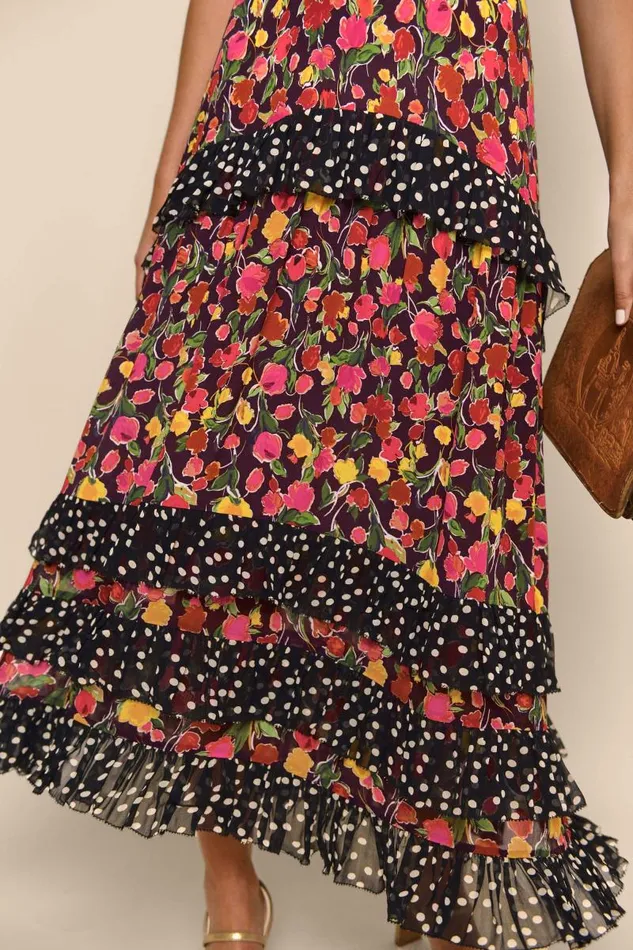 Women Dresses RIXO Shireen Fontainhas Floral Maroon Mix Women Dresses RIXO Shireen Fontainhas Floral Maroon Mix