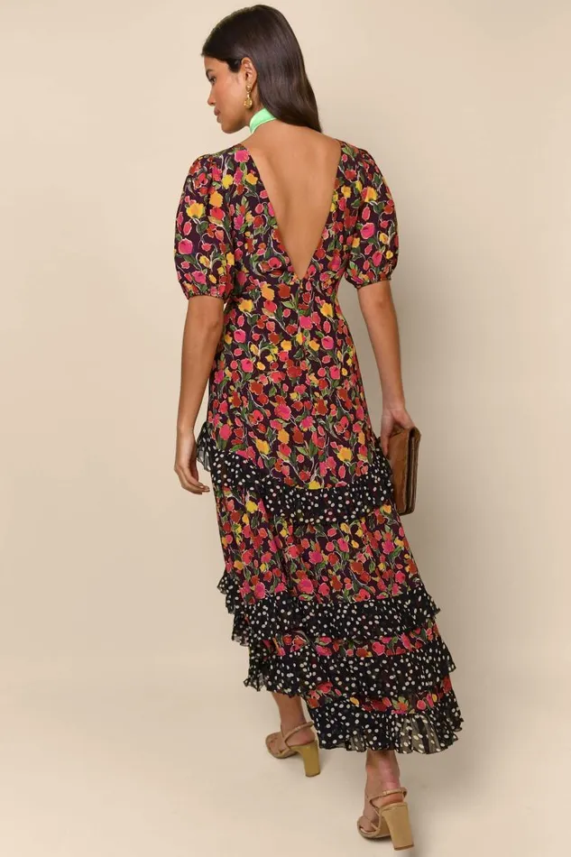 Women Dresses RIXO Shireen Fontainhas Floral Maroon Mix Women Dresses RIXO Shireen Fontainhas Floral Maroon Mix
