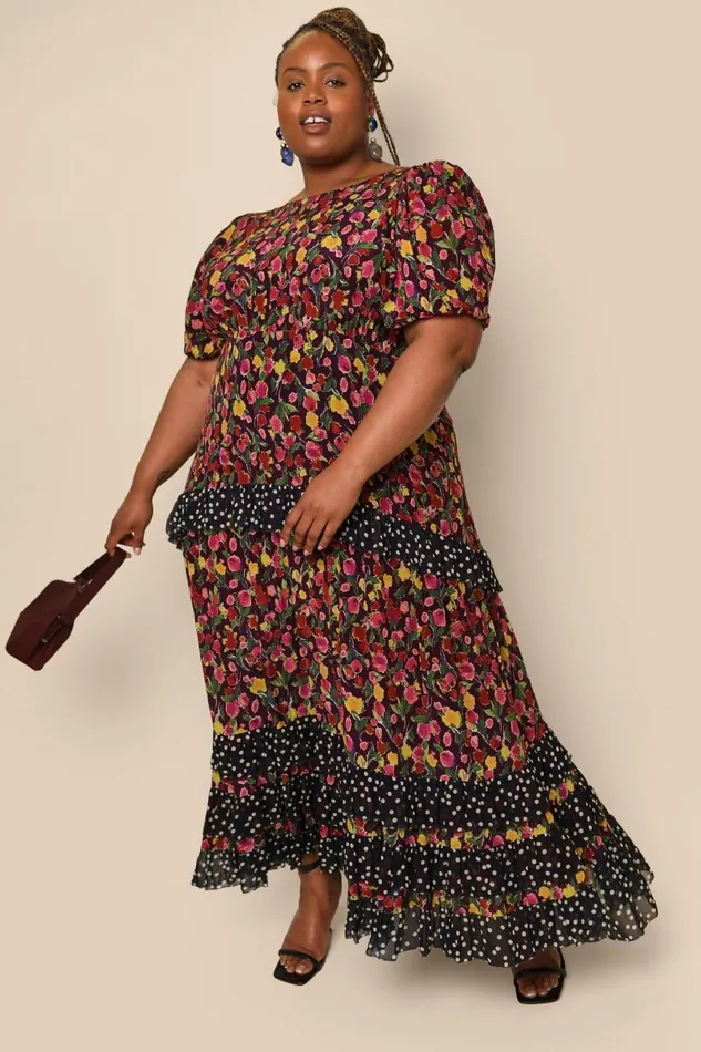 Women Dresses RIXO Shireen Fontainhas Floral Maroon Mix Women Dresses RIXO Shireen Fontainhas Floral Maroon Mix