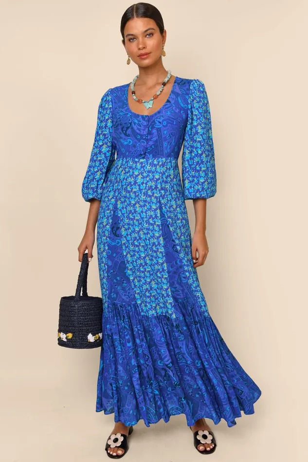 Women Dresses RIXO Virginia Fontainhas Floral Cobalt Mix