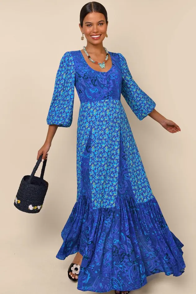 Women Dresses RIXO Virginia Fontainhas Floral Cobalt Mix