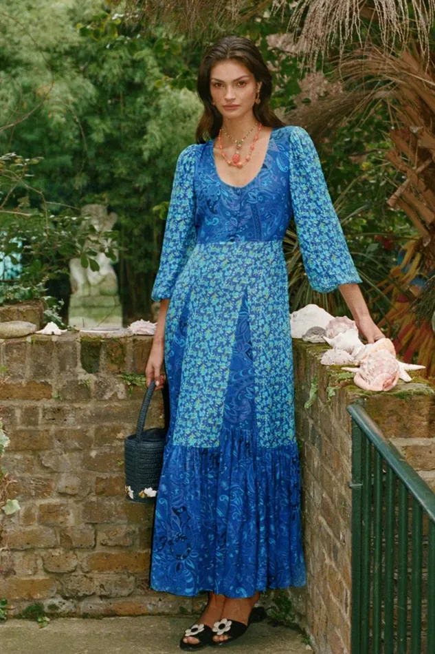 Women Dresses RIXO Virginia Fontainhas Floral Cobalt Mix