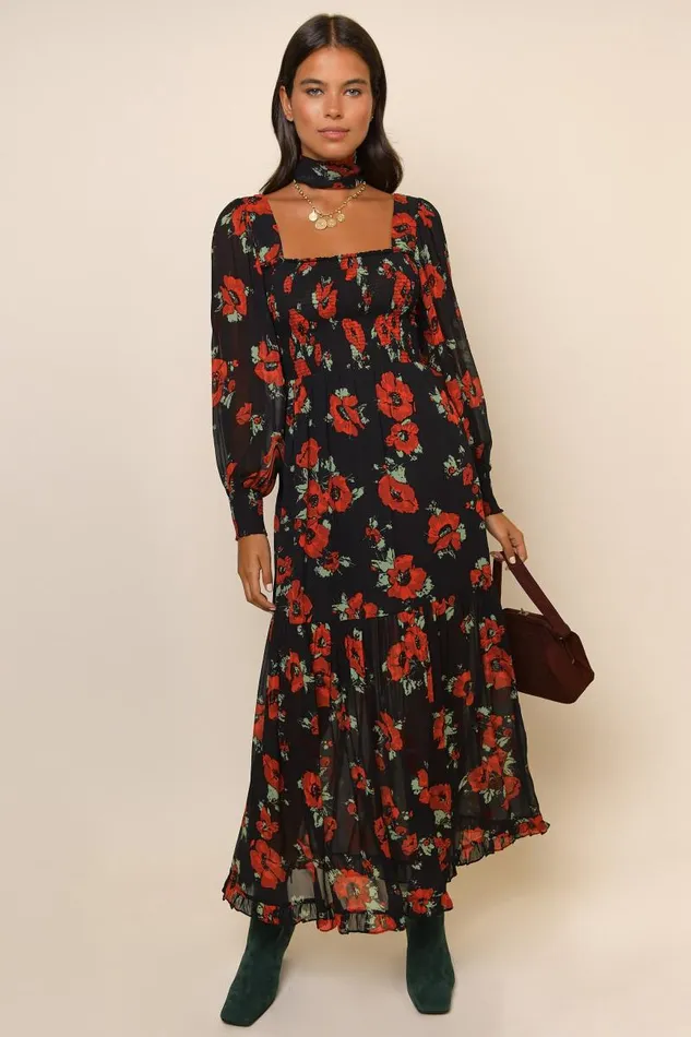 Women Dresses RIXO Yas Black Poppy Women Dresses RIXO Yas Black Poppy