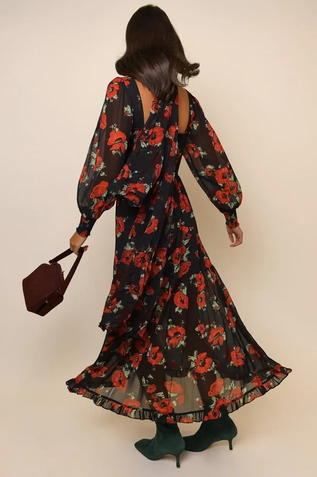 Women Dresses RIXO Yas Black Poppy Women Dresses RIXO Yas Black Poppy