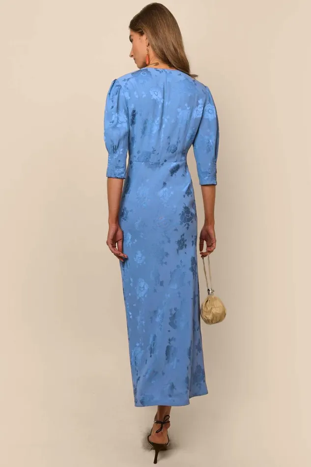 Women Dresses RIXO Zadie Blue Leaf Jacquard Women Dresses RIXO Zadie Blue Leaf Jacquard