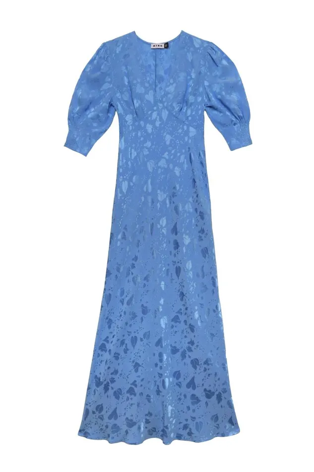 Women Dresses RIXO Zadie Blue Leaf Jacquard Women Dresses RIXO Zadie Blue Leaf Jacquard