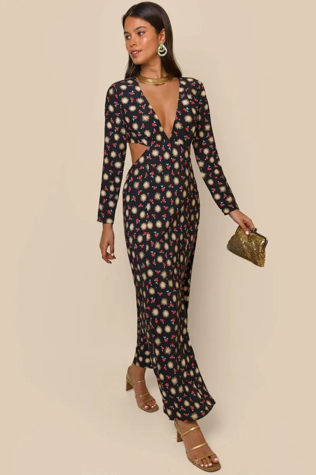 Women Dresses RIXO Zora Sun Petal Black Women Dresses RIXO Zora Sun Petal Black